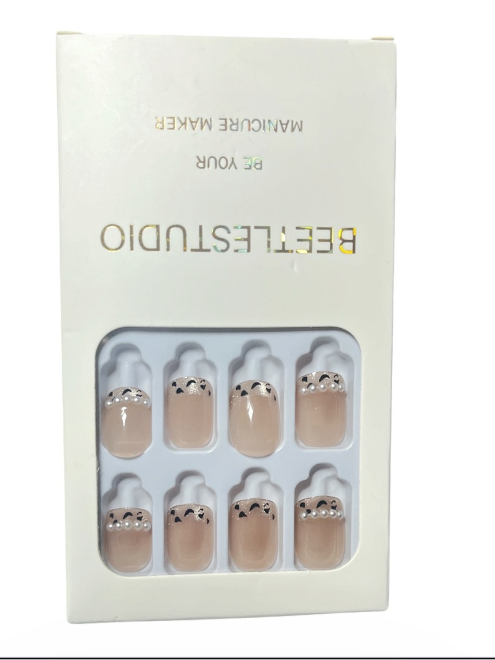 New Nude Accent Press-On Nails with Pearl Detail